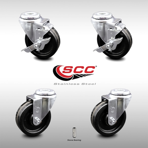 Service Caster 4 Inch SS Phenolic Wheel Swivel Bolt Hole Caster Set with 2 Brake SCC-SSBH20S414-PHS-2-TLB-2 - main